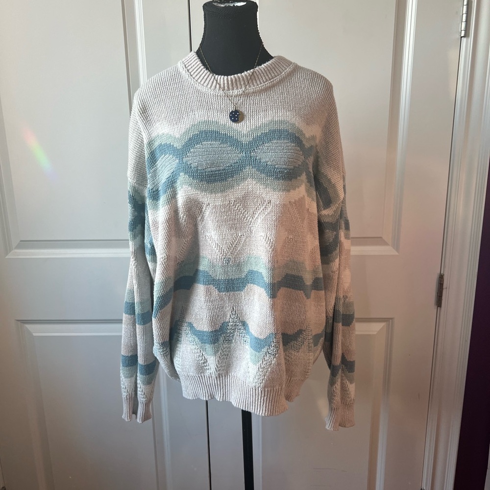 Elegant Cream and Blue Women's Sweater